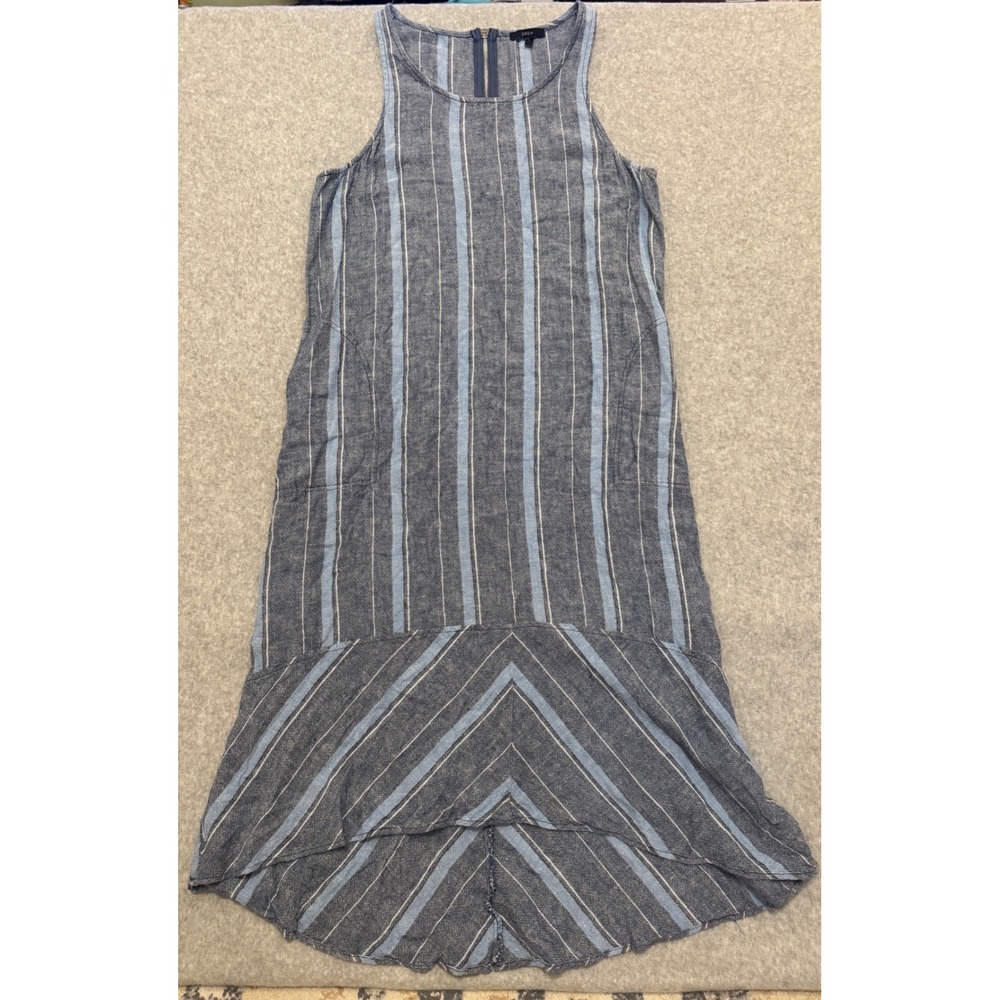 Anthropologie Drew USA Striped Linen High Low Midi Dress Sleeveless Pockets L
